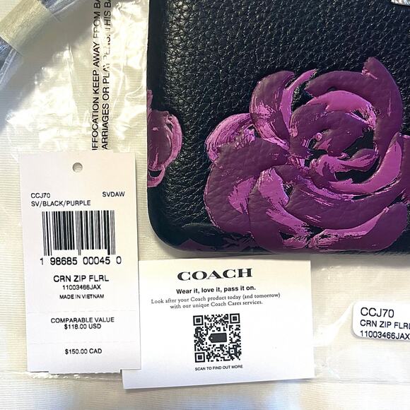 COACH NWT Leather Corner Zip Wristlet Wallet, Floral Print - Picture 6 of 7